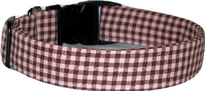 Pink & Brown Gingham Handmade Dog Collar